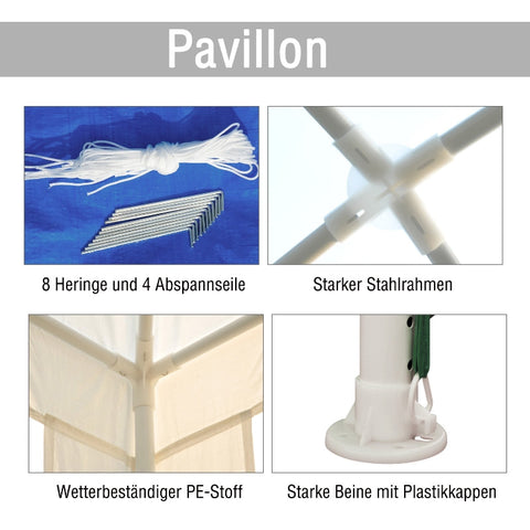 Rootz Garden Pavilion Party Tent - Outdoor Canopy - Event Shelter - Robust Frame - Water-Repellent Roof - Easy Transport - 270cm x 270cm x 245cm