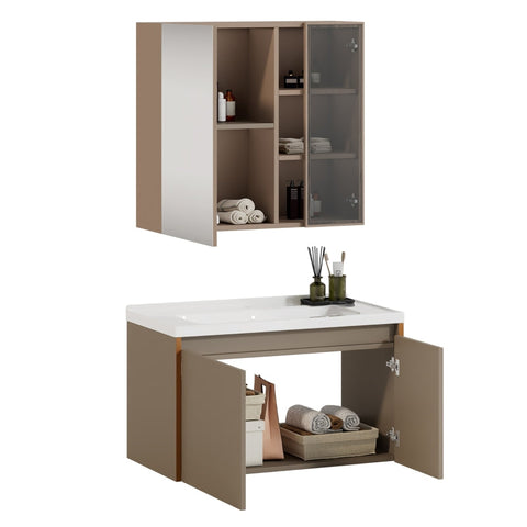 Rootz Light Brown Bathroom Furniture Set - Washbasin Cabinet - Vanity Unit - Easy to Clean - 90cm x 47cm x 48cm & Mirror Cabinet 80cm x 12cm x 75cm