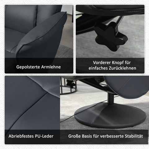 Rootz Massage Chair with Footstool - Ergonomic Recliner - Relaxation Chair - 10 Vibration Points - 76cm x 81cm x 105cm - Grey