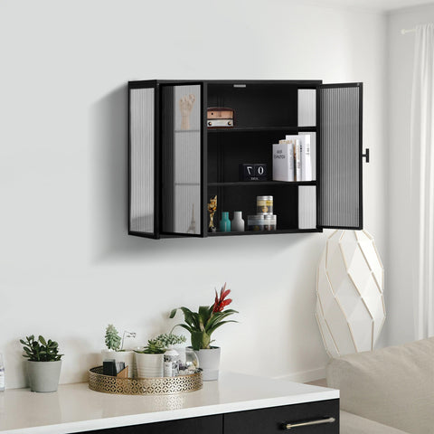 Rootz Modern Wall Cabinet - Storage Cupboard - Display Shelf - Stylish Tempered Glass - 70cm x 23cm x 60cm