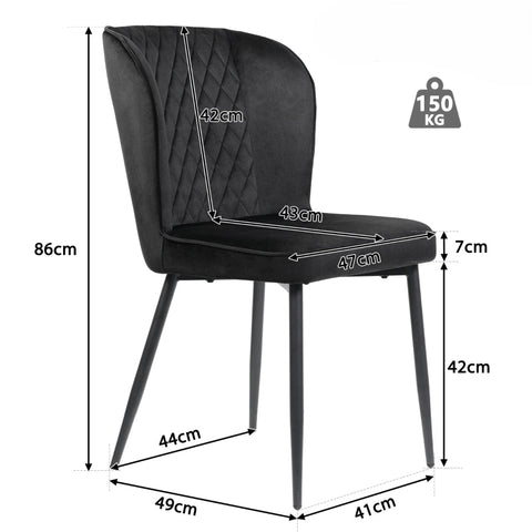 Rootz Velvet Dining Chair - Modern Upholstered Seat - Padded Seating - Exceptional Comfort - 47L x 43W x 86H cm