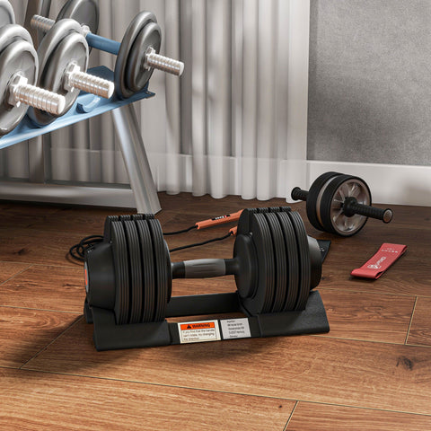 Rootz Adjustable Single Dumbbell - Free Weights - Strength Trainer - Non-Slip Handle - 7/13/18/24kg Black - Space-Saving - 37x18x18cm
