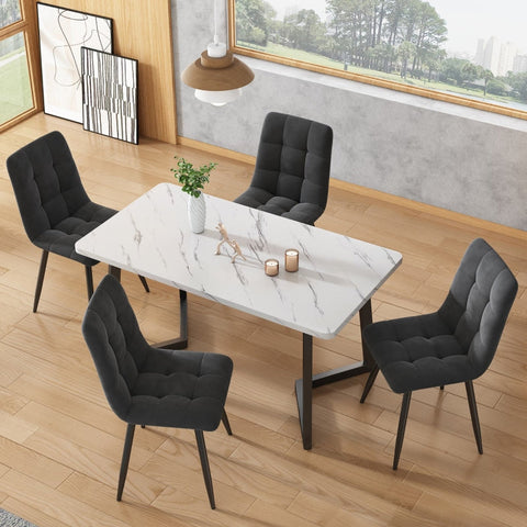 Rootz Set of 4 Dining Chairs - Velvet Look Seating - Comfortable Padded Chairs - Ergonomic Design - 44L x 46W x 86H cm