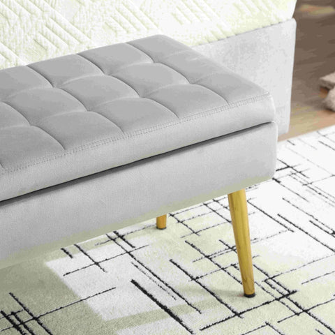 Rootz Modern Minimalist Storage Bench - Velvet Ottoman - Padded Seat - Ample Storage - 111L x 35W x 44.5H cm