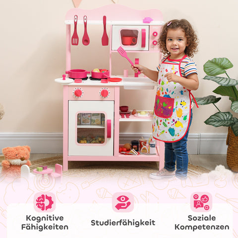 Rootz Children's Play Kitchen - Wooden Toy Kitchen - Pretend Cooking Set - Compact, Safe, Educational - 55x24x86cm - Pink