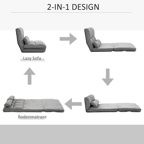 Rootz 2-in-1 Floor Chair Bed - Adjustable Backrest - Sofa Bed - High Comfort - Durable Steel Frame - 102L x 73W x 53H cm (Sofa) / 102L x 167W x 11H cm (Bed)