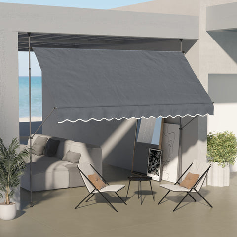 Rootz Freestanding Terrace Awning - Retractable Canopy - Adjustable Sunshade - UV Protection - 3.5m x 1.2m x 2.1-3m -  Grey