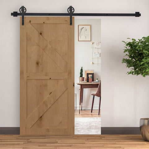 Rootz Sliding Barn Door Kit - Carbon Steel - Rustic Style - For Wooden & Concrete Walls - 200cm x 4cm x 0.6cm