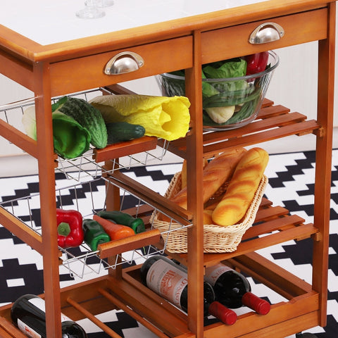 Rootz Wooden Serving Trolley - Kitchen Cart - Mobile Kitchen Island - Ample Storage - High-Quality Materials - Easy Mobility - 74cm x 37cm x 76cm