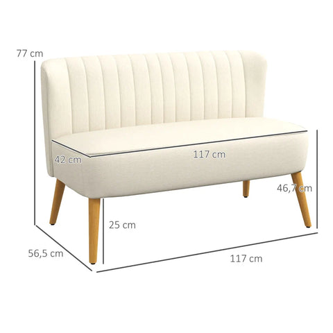 Rootz 2-seater Fabric Sofa - Upholstered Sofa - Double Sofa - Seating Furniture - Lounge Sofa - Wood Foam - Cream White - 117 x 56.5 x 77 cm