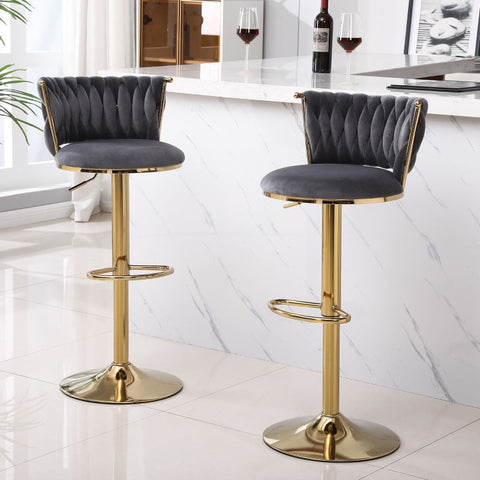 Rootz Bar Chair - Swivel Seat - Height Adjustable - Velvet Comfort - 46.9cm x 51.9cm x 102.9cm