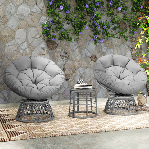 Rootz 3 Piece Garden Furniture Set - Papasan Armchairs - Patio Set - 360° Rotating Chairs - Polyester Rattan - 85cm x 70cm x 82cm, Table Ø45cm x 45cm