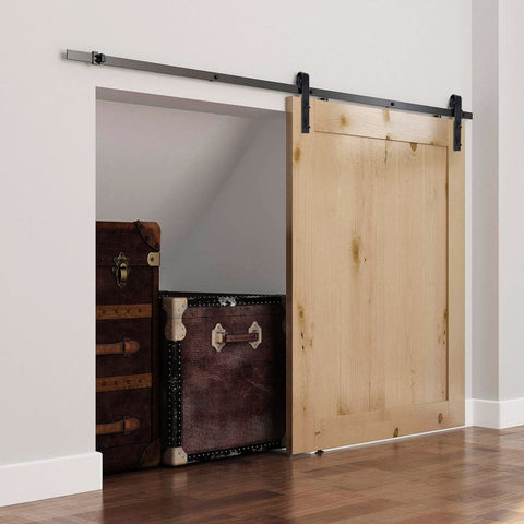 Rootz Rustic Sliding Door Hardware Kit - Barn Door Track - Carbon Steel - Space-Saving - 200cm x 4cm x 0.6cm - Stylish Home Upgrade