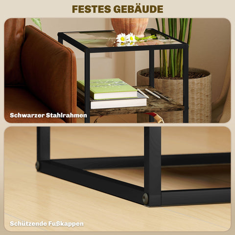 Rootz Set of 2 Glass Top Side Tables - Coffee Tables - End Tables - Modern Elegance - 37L x 40W x 55.5H cm