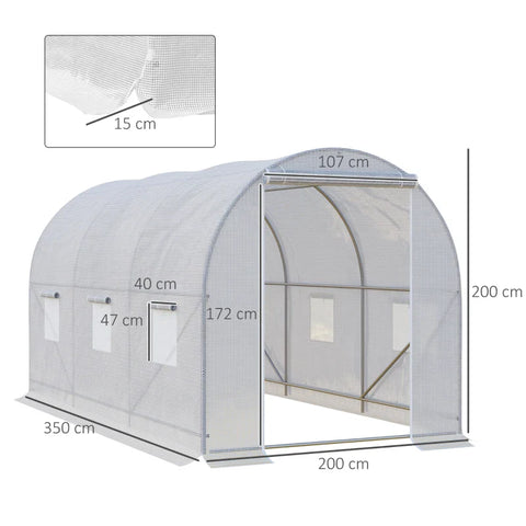 Rootz Greenhouse - Walk in Greenhouses - Outdoor Poly Tunnel - Galvanised Steel Frame - White - 3.5L x 2W x 2H m
