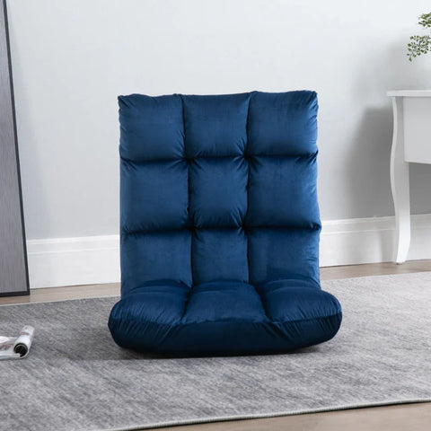 Rootz Fauteuil - Gastenmatras - Vloerstoel - Verstelbare rugleuning - Zittingen &amp; Banken - Velours Look - Blauw - 55 cm x 71 cm x 53,5 cm