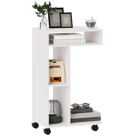 Rootz Side Table - C-Shaped Serving Car - Mobile Organizer - 4 Wheels - Efficient Storage - 40 x 30 x 69 cm, Robust Chipboard, White