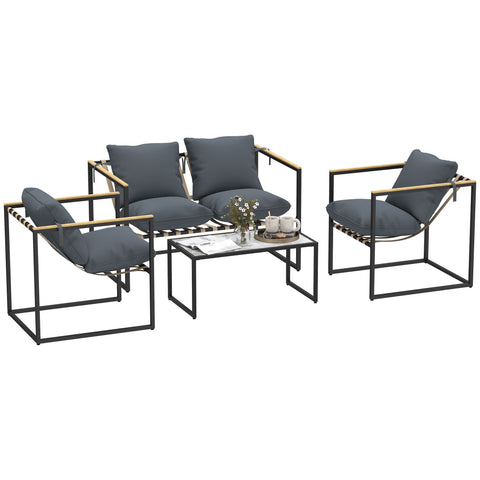 Rootz 4-Part Garden Furniture Set - Outdoor Patio Set - Balcony Furniture - Padded Comfort - 114cm x 70cm x 67cm