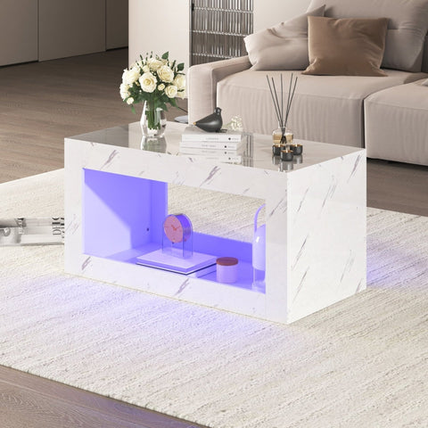 Rootz High-Gloss Coffee Table - Marble-Effect Table - App-Controlled LED - Luxurious & Durable - 100L x 50W x 50H cm