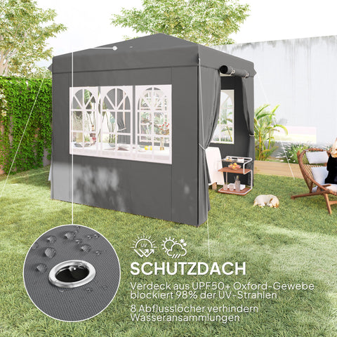 Rootz Pop Up Gazebo - Garden Tent - Outdoor Pavilion - UPF50+ UV Protection - Dark Grey - 250L x 250W x 268H cm