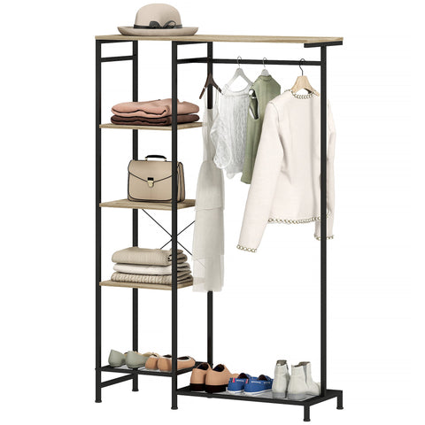 Rootz Cloakroom Stand - Clothes Rack - Wardrobe - Stable & Stylish - 100L x 356H cm - Brown and Black Finish