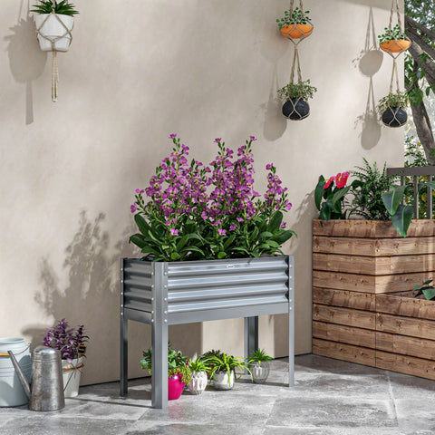Rootz Raised Bed Plant Bed Planter Box - Garden Planter - Elevated Garden Bed - Weather Resistant - Ergonomic Design - Easy Assembly - 100cm x 45cm x 80cm - Galvanized Steel - Silver