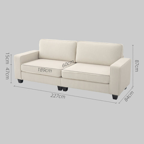 Rootz 3-Seater Sofa - Living Room Couch - White Sofa - Optimal Support - 227 x 84 x 87 cm