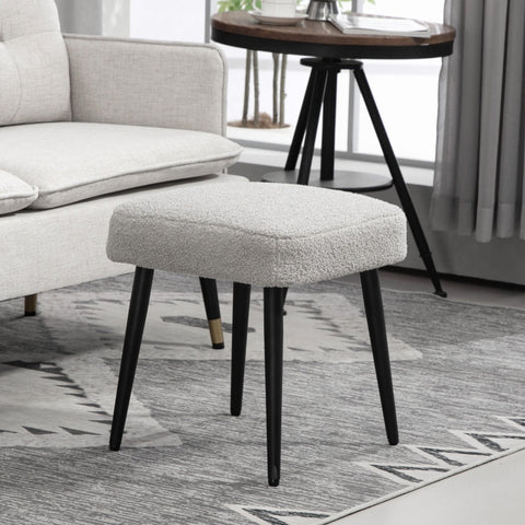 Rootz Stool - Footrest Ottoman - Cashmere Look - Soft Padding - Steel Legs - Light Gray - 42cm x 42cm x 47cm