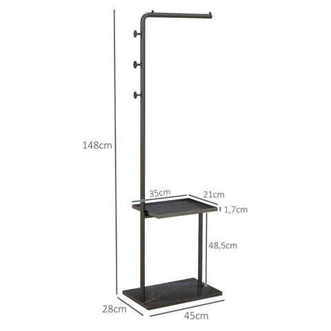 Rootz Coat Stand - Freestanding Coat Rack - Clothes Rail - 3 Hooks - Storage Compartment - Stable Steel Construction - Black - 45cm x 28cm x 148cm