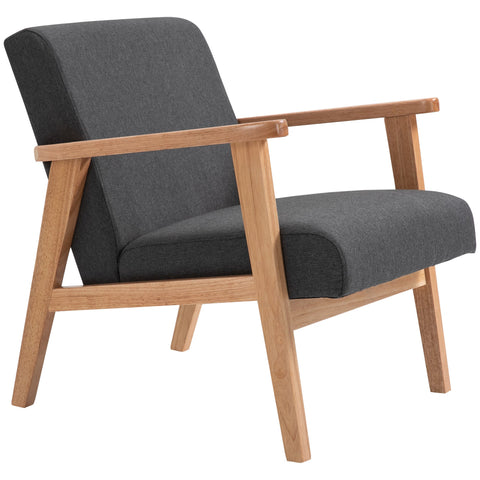 Rootz Lounge Chair - Relaxation Chair - Single Chair - High Comfort - Hevea Wood Frame - Dark Linen Fabric - 68.5cm x 78.5cm x 75cm