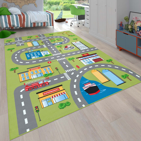 Kids Play Rug – City Streets Design – Soft & Durable – Easy Clean Playmat