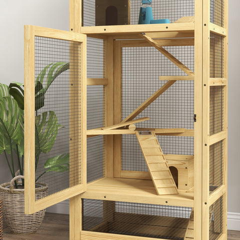 Rootz Wooden 5 Level Cage - Hamster Enclosure - Small Animal Habitat - Spacious Design - 54 x 38 x 131 cm