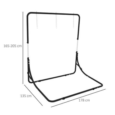 Rootz Hangmatten - Hangstoelen - Staanderframe - 4-niveaus - In Hoogte Verstelbaar - Balkons - Tuinen - Staal - Zwart - 135L x 178W x 165-205H cm