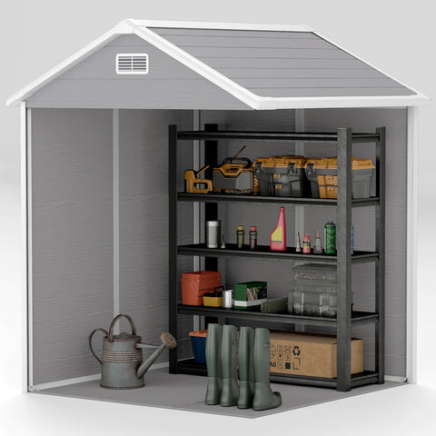Rootz Plastic Garden Shed - Tool Shed - Outdoor Storage Unit - Weatherproof & Lockable - Ventilated & UV Resistant - 182x151x219cm - Grey, White