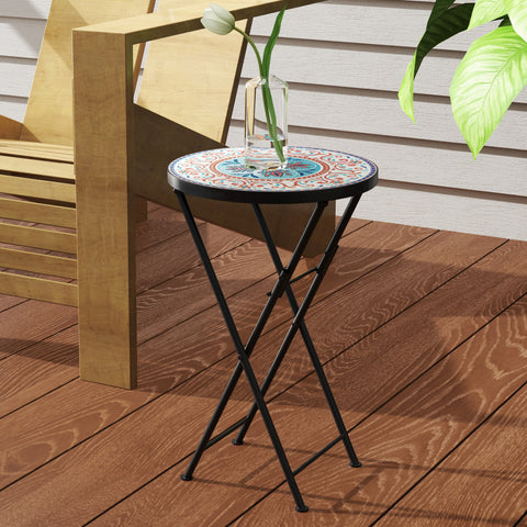 Rootz Mosaic Garden Table - Foldable Terrace Table - Outdoor Side Table - Space-Saving Design - Ø35.5 x 55H cm