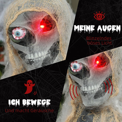Rootz Animated Halloween Decoration - One-eyed Mummy - Flex Arms - Touch/Loud Noise Activation - Rotating Head - Eerie Glow - 55cm x 18cm x 35cm