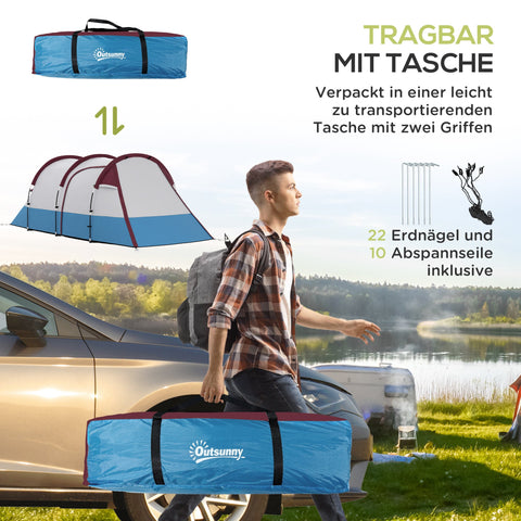 Rootz 3 Person Camping Tent - Outdoor Tent - Waterproof Shelter - Lantern Hooks - 420cm x 200cm x 150cm - Blue, White