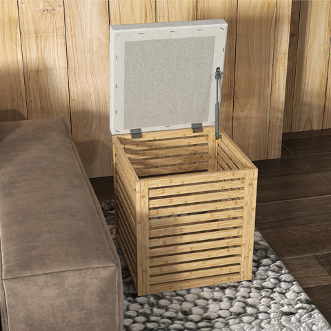 Rootz Storage Box Stool - Storage Ottoman - Bamboo Storage Seat - Comfort Foam Padding - 40 x 40 x 47 cm - Brown and Grey