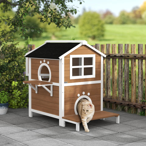Rootz Outdoor Cat House - Weatherproof Cat Shelter - 2 Story Cat Home - Removable Floor - 66x66x90cm