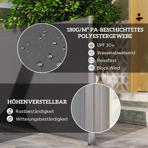 Rootz Side Awning Grey - Privacy Screen - Extendable Sun Protection - UV & Wind Resistant - 300cm x 140cm