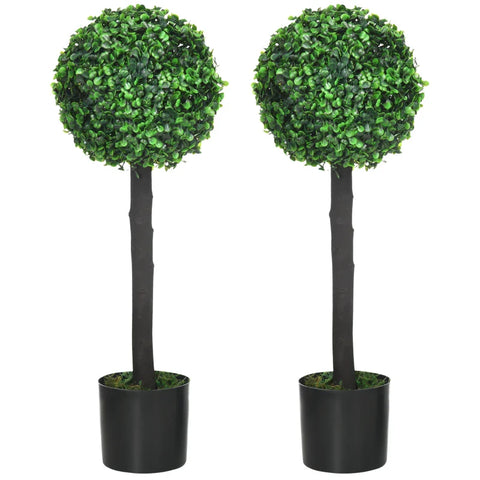 Rootz Set van 2 Kunstbuxus - 2 Buxus - Kunstplanten - Buiten - Groen + Bruin + Zwart - 20 cm x 20 cm x 60 cm