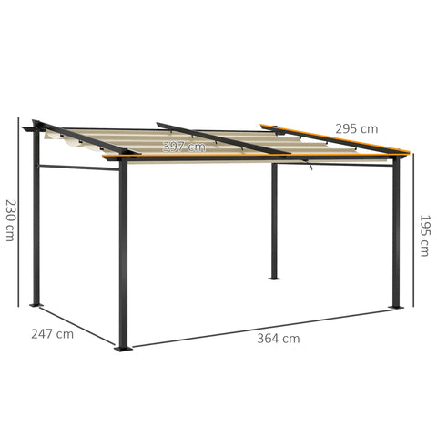 Rootz Pull-Out Pergola - Extendable Shade Canopy - Outdoor Shelter - UV-Resistant Polyester - 3.97m x 2.95m x 1.95-2.3m