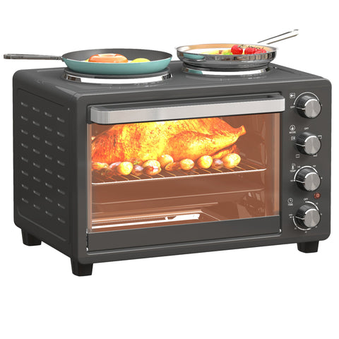 Rootz 28L Compact Toaster Oven - Mini Oven - Electric Oven - 2600W Power - 48.6 x 36.3 x 33cm - Black - Adjustable Temperature & Timer