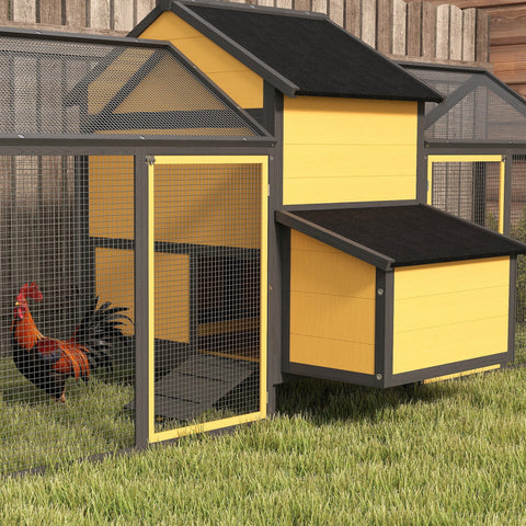 Rootz Small Animal Chicken Coop - Poultry Stable - Weatherproof Yellow Enclosure - Predator Protection - 247cm x 125cm x 113.5cm