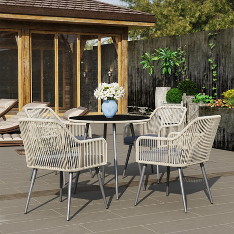 Rootz Garden Furniture Set - Outdoor Patio Set - Braided Rattan - Comfort Cushions - 54cm x 65cm x 80cm Chair & Ø80cm x 74cm Table