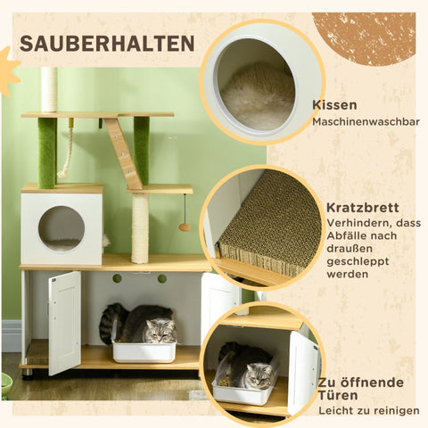 Rootz Scratching Post Cat Tree - Cat Climbing Tower - Cat Activity Center - Ultimate Cat Retreat - Anti-Tip Protection - Adjustable Feet - 80cm x 48cm x 160cm