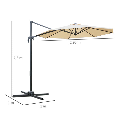 Rootz Free-Floating Rotating Parasol - Tiltable 360° Umbrella - Outdoor Canopy - Aluminum Frame - 2.95m Diameter x 2.5m Height