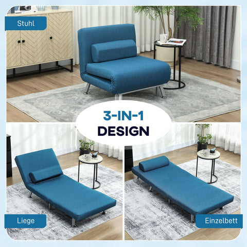 Rootz Folding Armchair Bed - Relax Chair - Convertible Sofa - Sleep Function - Adjustable Backrest - 75 x 70 x 75 cm - Blue