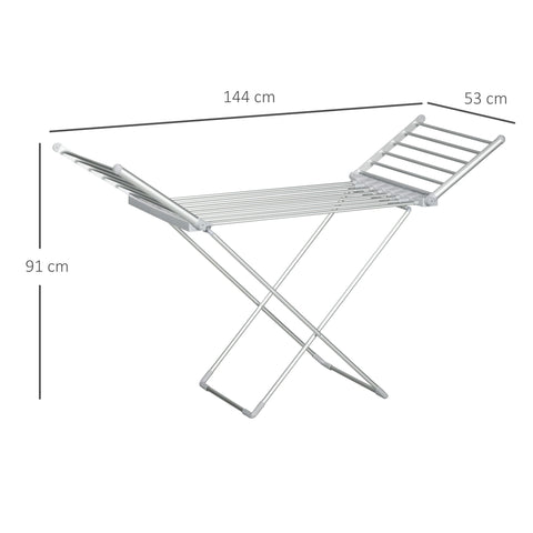Rootz Heated Electric Laundry Rack - Drying Rack - Foldable Clothes Rack - Saves Drying Time - 144l x 53b x 91h cm