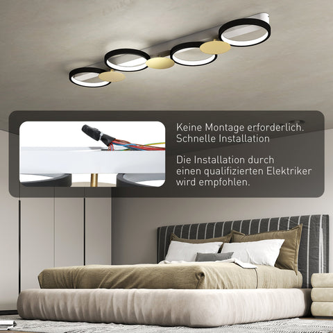 Rootz LED Ceiling Light - Living Room Lamp - Flush Mount Fixture - Remote Dimming - Modern Black + Gold - 100x31x7cm - 38W 1500LM 3000K-6500K